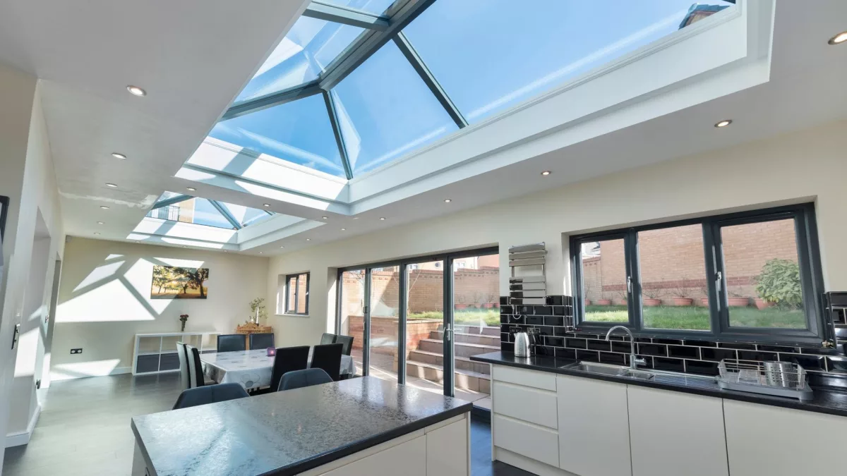 Modern roof lantern above a home extension in Bradford.