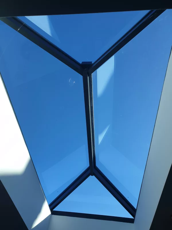 An inside shot of a roof lantern on a sunny day.