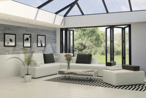 Modern home with bifold doors and sofa