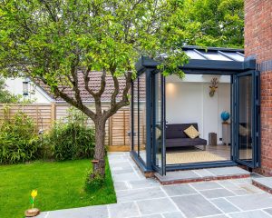 bifold doors installed into glass extension